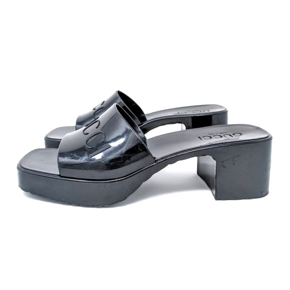 Gucci Black Logo Rubber Slide Platform Sandal Box/Dust Bag Size 37 - Picture 3 of 12